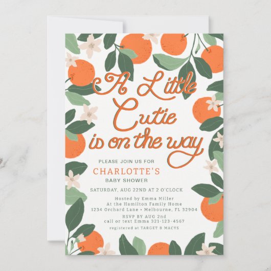 Little Cutie Clementine Botanisch Baby shower Kaart (Voorkant)