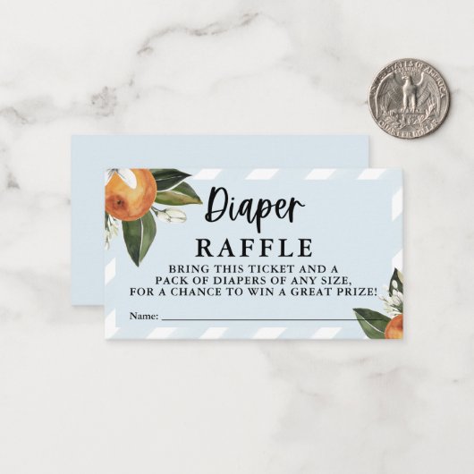 Little Cutie Clementine Boy Diaper Raffle Notitiekaartje (Voorkant / Achterkant in situ)