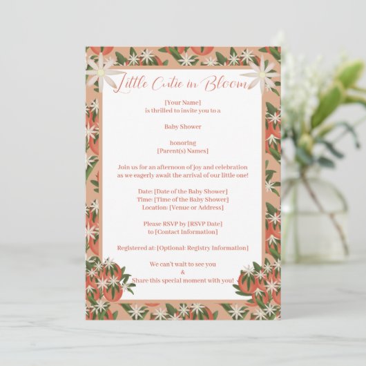 Little Cutie Clementine |Citrus Theme Baby shower Kaart (Staand voorkant)