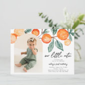 Little Cutie Clementine Foto Verjaardag Uitnodigin Kaart (Staand voorkant)