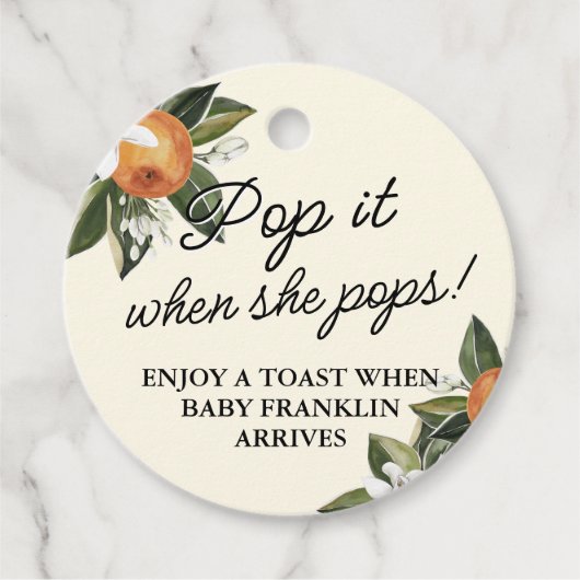 Little Cutie Clementine POP IT Baby shower Champ Bedankjes Labels (Voorkant)