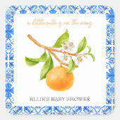 Little Cutie | Clementines & Tegels Baby shower Vierkante Sticker (Voorkant)