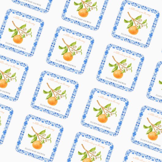 Little Cutie | Clementines & Tegels Baby shower Vierkante Sticker