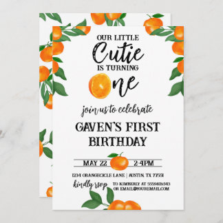 Little Cutie First Birthday Oranje Waterverf Kaart