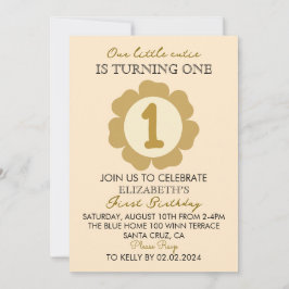 Little Cutie Gold Floral 1st Birthday Invitation C Kaart