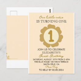 Little Cutie Goud Bloemige 1e Verjaardagsuitnodigi Briefkaart