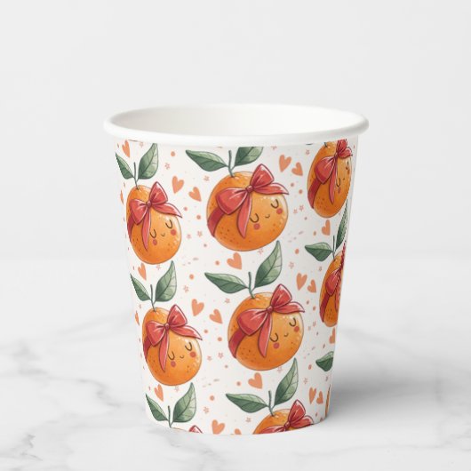 Little Cutie Grapefruit Citrus Sinaasappel Theme Papieren Bekers (Achterkant)