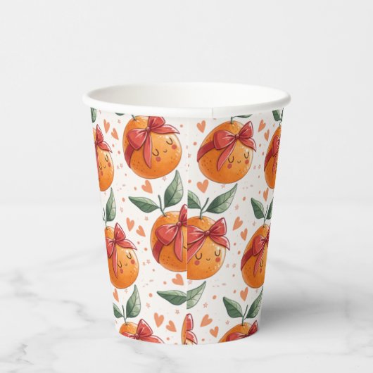 Little Cutie Grapefruit Citrus Sinaasappel Theme Papieren Bekers (Rechts)