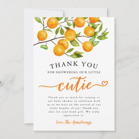 Little Cutie Greenery Baby shower Bedankkaart (Voorkant)