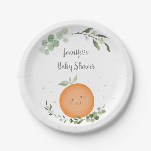 Little Cutie Greenery Baby shower Papieren Bordje (Voorkant)