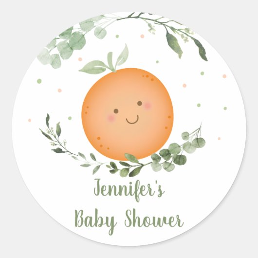 Little Cutie Greenery Baby shower Ronde Sticker (Voorkant)