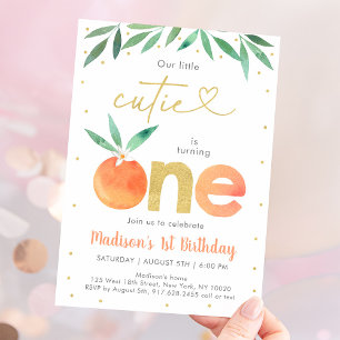 Little Cutie Greenery Gold First Birthday Kaart