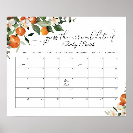 Little cutie Guess the due Date calendar Poster (Voorkant)