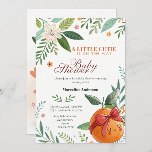 Little Cutie is On the Way Grapefruit Coquette Kaart (Voorkant / Achterkant)