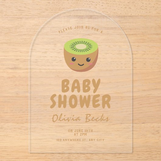 Little Cutie Kiwi Baby shower Acryl Uitnodigingen (Voorkant)