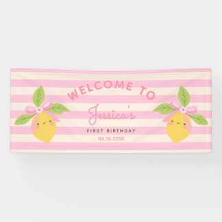 Little Cutie Lemon Pink 1st Birthday WELCOME Spandoek