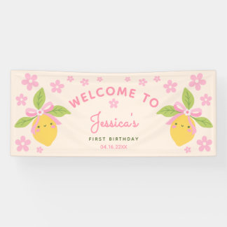 Little Cutie Lemon Pink Daisy 1st Birthday WELCOME Spandoek