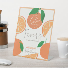 Little Cutie Modern Oranje Baby shower Favors Reclamebord Met Voetstuk