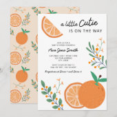 Little Cutie on Way Oranje Theme Baby shower Kaart (Voorkant / Achterkant)