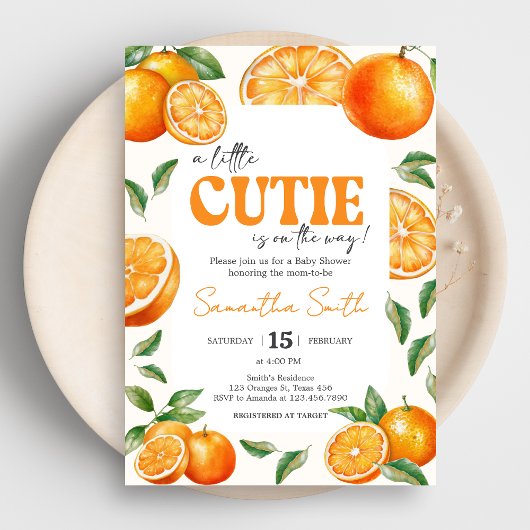 Little Cutie Orange Baby Shower Kaart