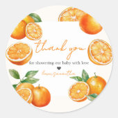 Little Cutie Orange Baby Shower Ronde Sticker (Voorkant)