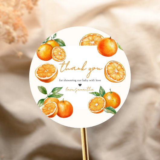 Little Cutie Orange Baby Shower Ronde Sticker