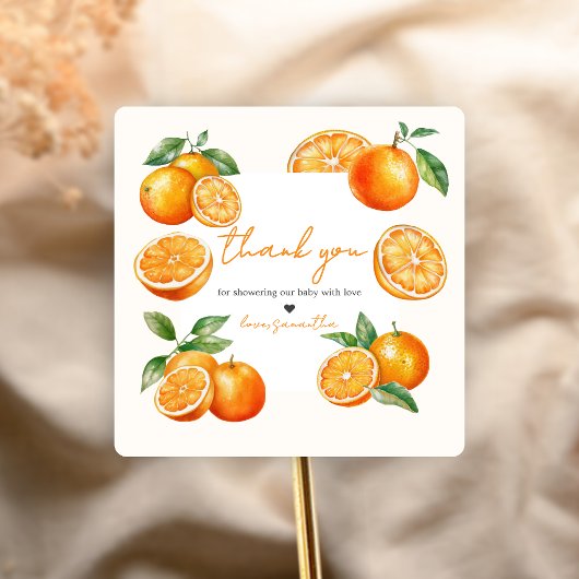 Little Cutie Orange Baby Shower Vierkante Sticker