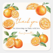 Little Cutie Orange Baby Shower Vierkante Sticker (Voorkant)