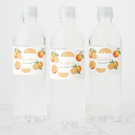 Little Cutie Orange Baby Shower Waterfles Etiket (Flessen)