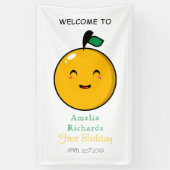 Little Cutie Orange Citrus 1e Verjaardag Spandoek (Verticaal)