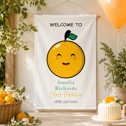 Little Cutie Orange Citrus 1e Verjaardag Spandoek
