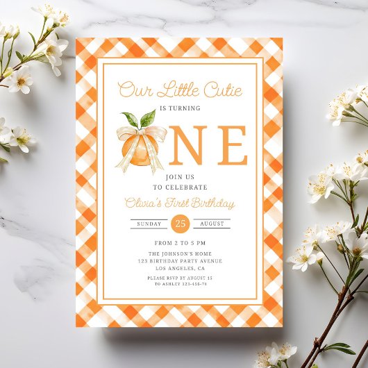 Little Cutie Orange Citrus 1st Birthday Kaart