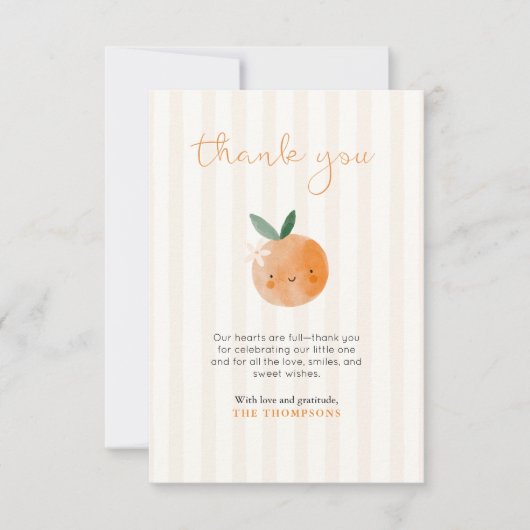 Little Cutie Orange Citrus Baby Shower Bedankkaart (Voorkant)
