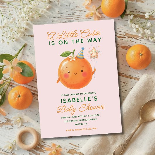 Little Cutie Orange Citrus Baby Shower Invitation Kaart