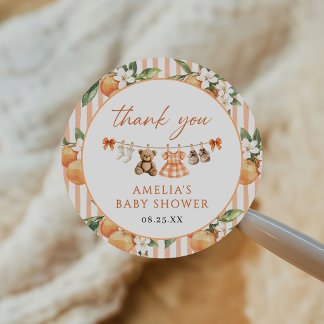 Little Cutie Orange Citrus Baby Shower Ronde Sticker
