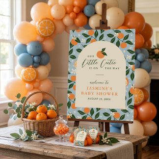 Little Cutie Orange Citrus Baby Shower Welcome Poster