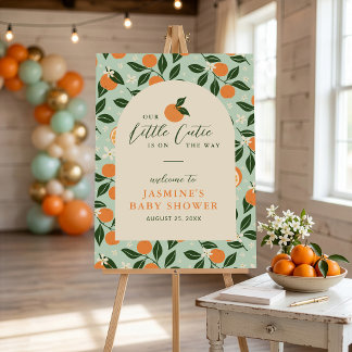 Little Cutie Orange Citrus Baby Shower Welcome Poster