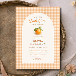 Little Cutie Orange Gingham Baby Shower Kaart