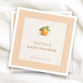 Little Cutie Orange Gingham Baby Shower Party Servet