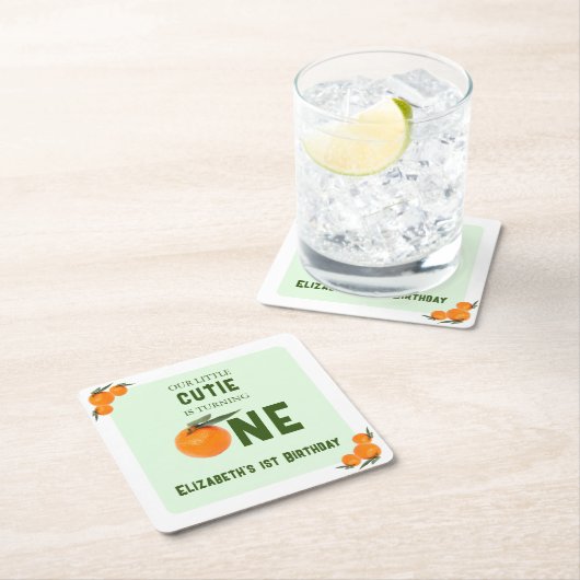 Little Cutie Oranje 1st Birthday Kartonnen Onderzetters (Insitu)