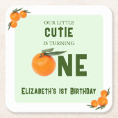 Little Cutie Oranje 1st Birthday Kartonnen Onderzetters (Voorkant)