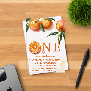 Little Cutie Oranje 1st Birthday Party Invitation Acryl Uitnodigingen