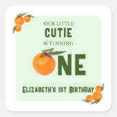 Little Cutie Oranje 1st Birthday Vierkante Sticker (Voorkant)