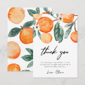 Little Cutie Oranje Baby shower Dank u kaart (Voorkant / Achterkant)