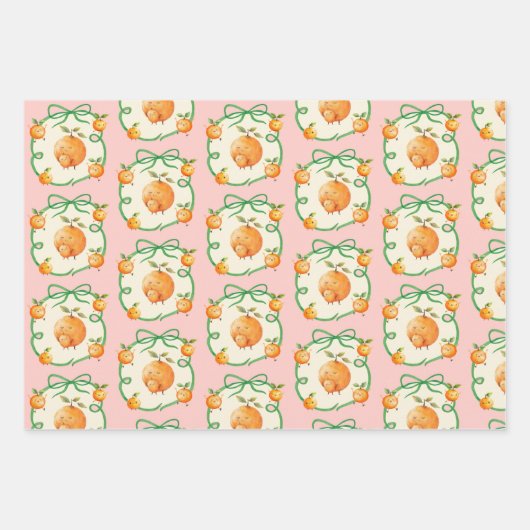 Little Cutie Oranje Baby shower Inpakpapier Vel (Voorkant 3)