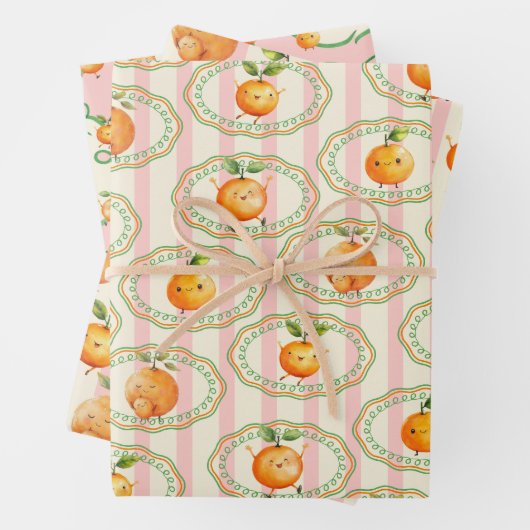 Little Cutie Oranje Baby shower Inpakpapier Vel (In situ)