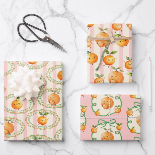 Little Cutie Oranje Baby shower Inpakpapier Vel (Voorkant)