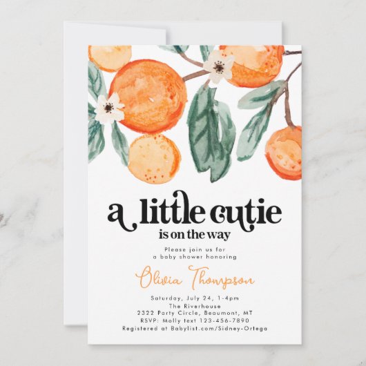 Little Cutie Oranje Baby shower Invitation Kaart (Voorkant)