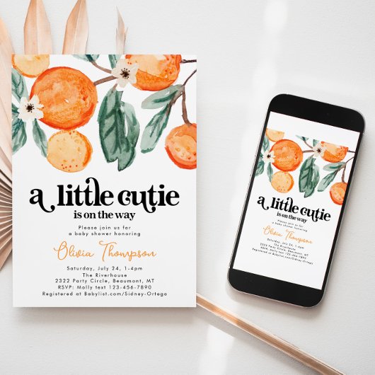 Little Cutie Oranje Baby shower Invitation Kaart