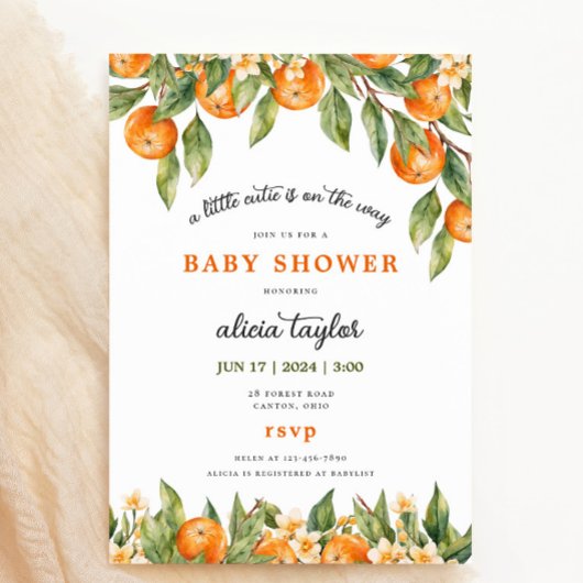 Little Cutie Oranje Baby shower Invitation Kaart